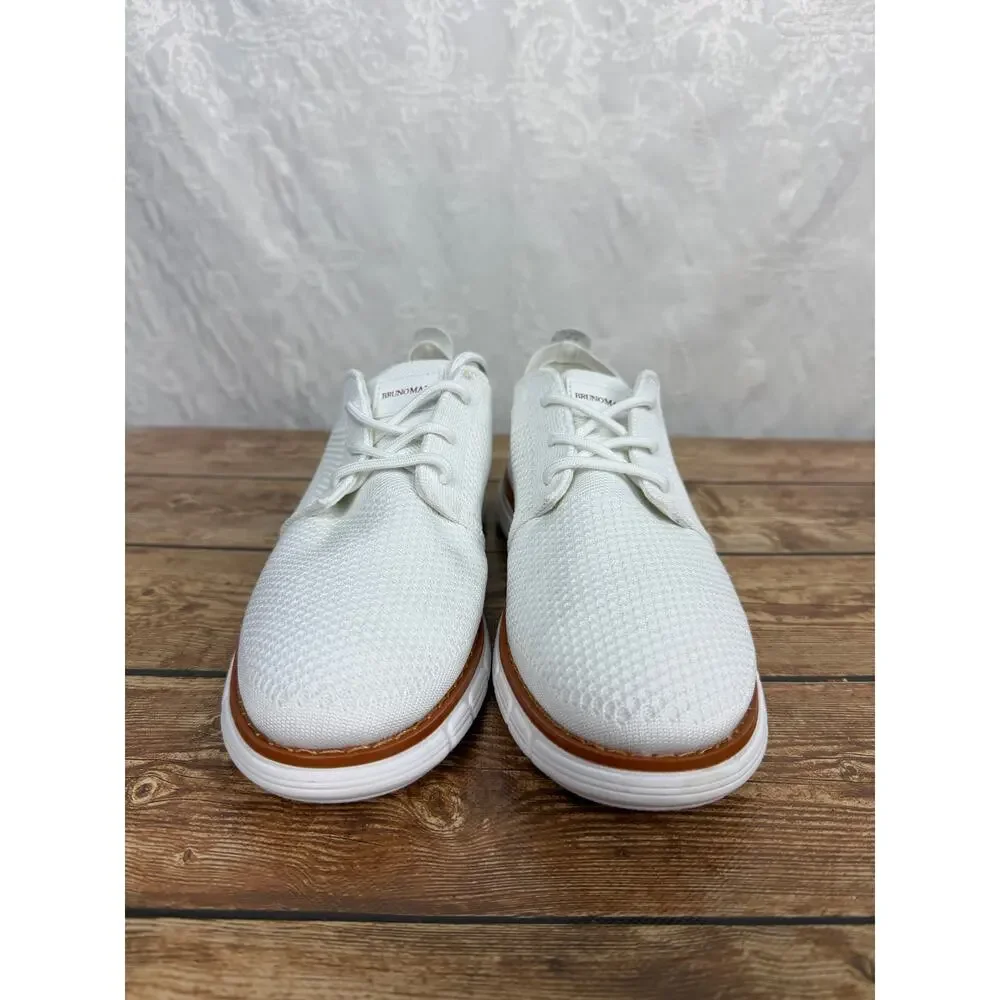 Bruno Marc Men’s White Knit Lace Up Casual Dress Sneakers Comfort Shoes Size 6